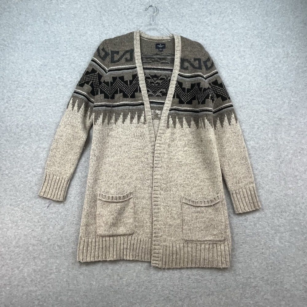 American Eagle Cardigan Sweater Fair Isle Wool Blend Nordic‎ Women M Preppy